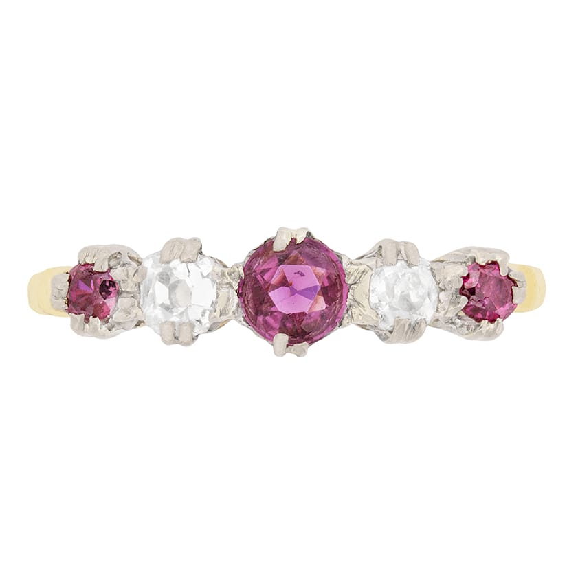 Edwardian Ruby and Diamond Five Stone Ring, c.1910s