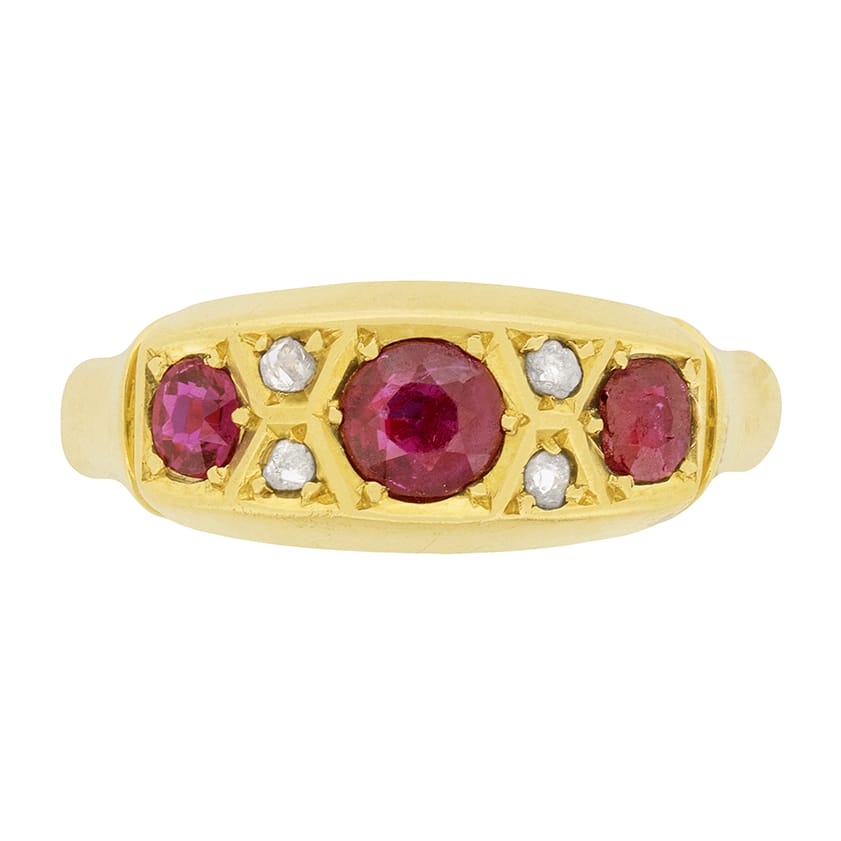 Victorian Ruby and Diamond Three Stone Ring, c.1902