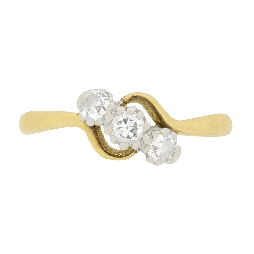 Edwardian 0.35ct Three Stone Twist Ring, c.1910s