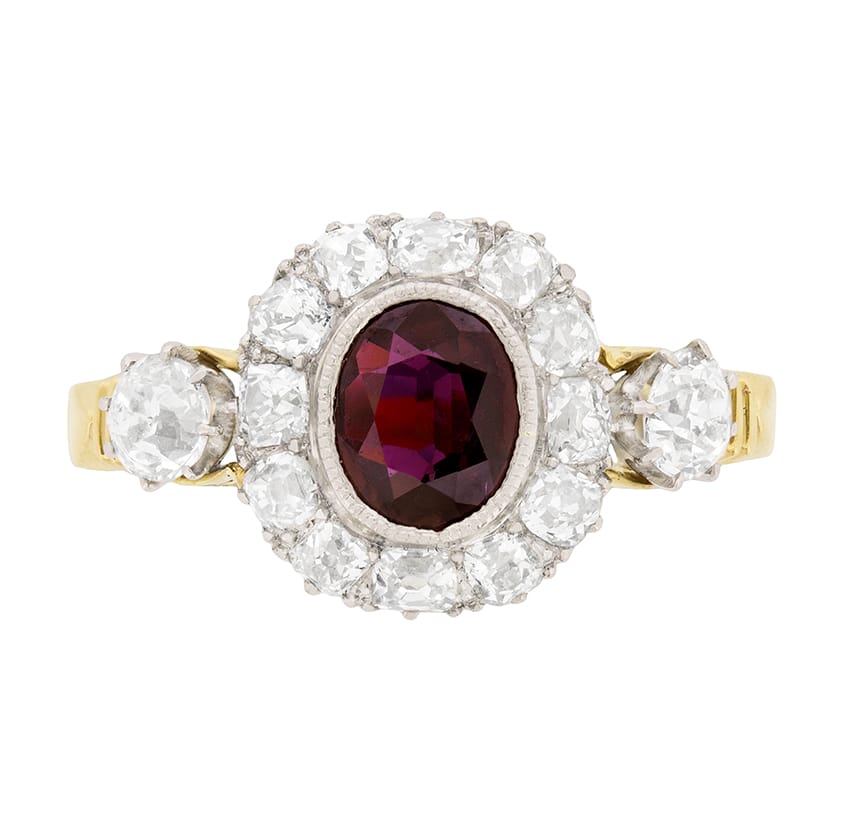 Victorian 0.90ct Ruby and Diamond Cluster Ring, c.1900s