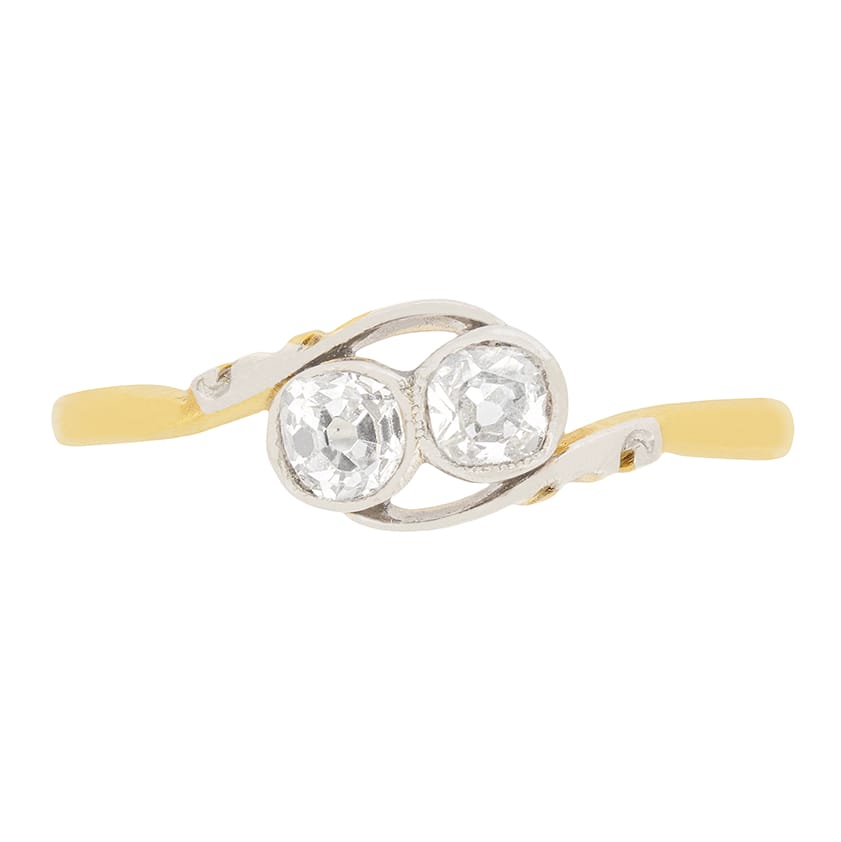 Victorian 0.50ct Diamond Two Stone Twist Ring, c.1870s