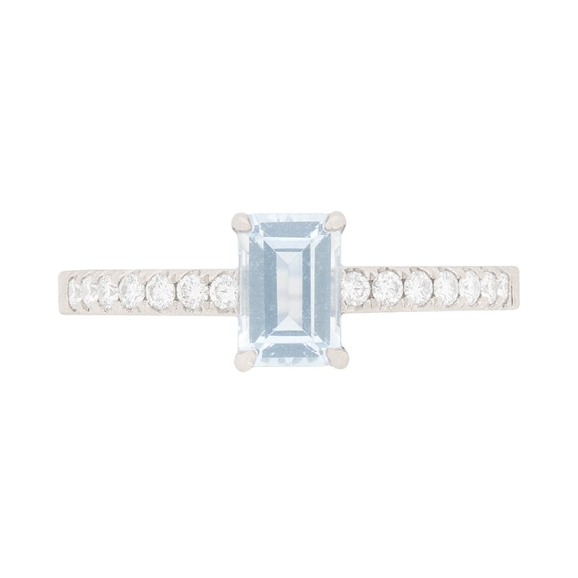 Aquamarine and Diamond Solitaire Engagement Ring