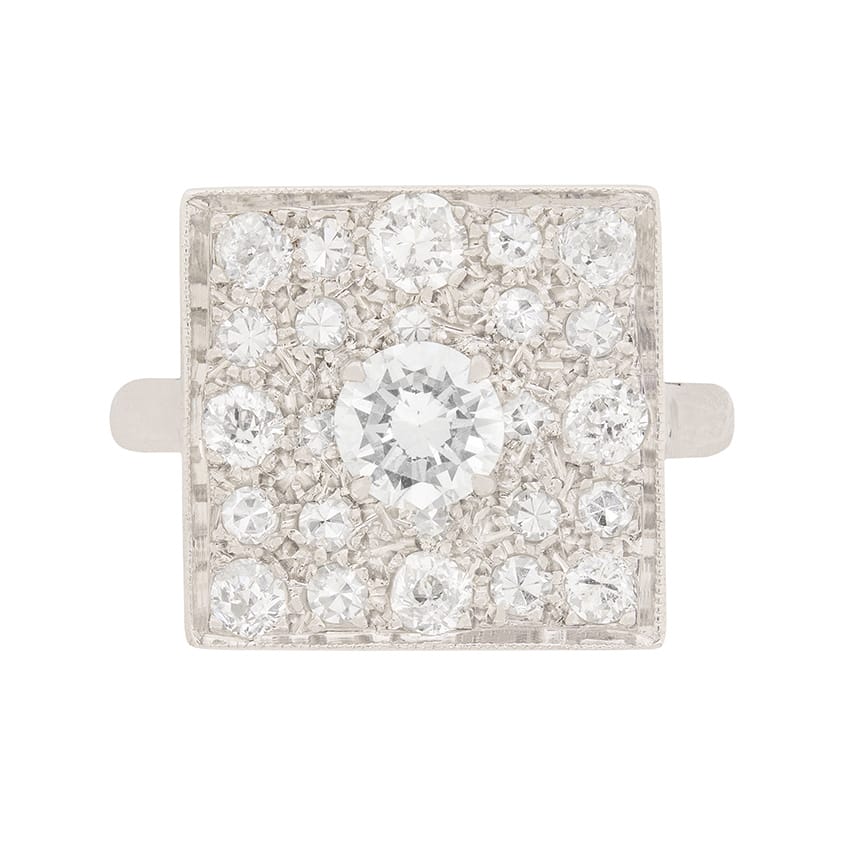 Art Deco Square Diamond Cluster Ring, c.1930s