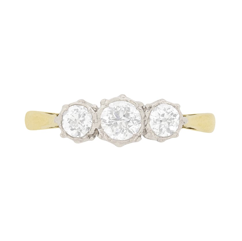 Edwardian 0.80ct Diamond Three Stone Engagement Ring, c.1910