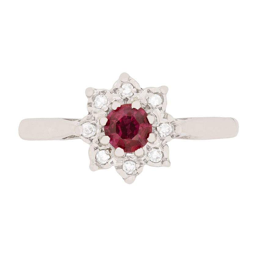 Vintage Ruby and Diamond Daisy Cluster Ring, c.1970s