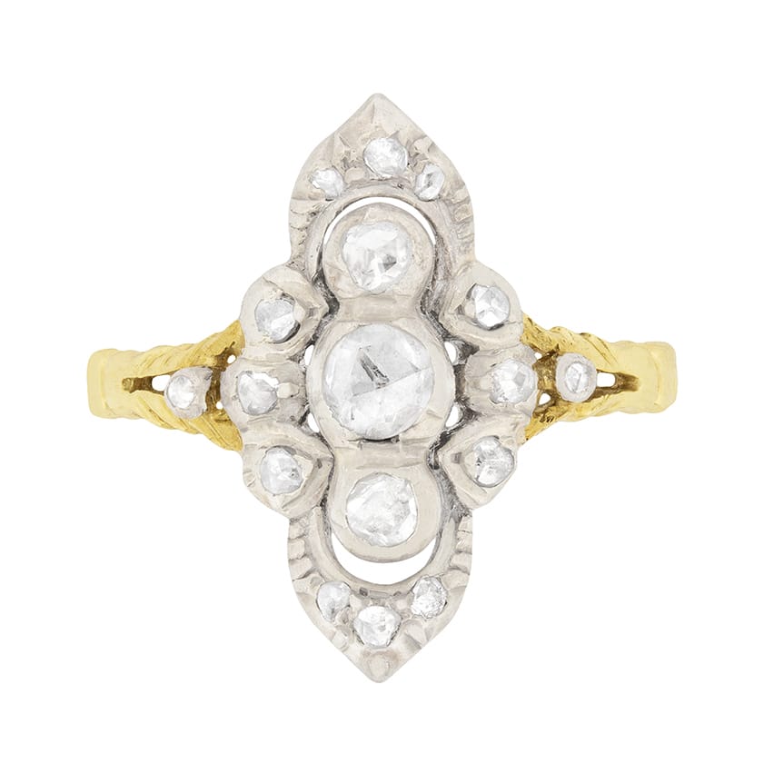 Georgian 0.35ct Rose Cut Diamond Cluster Ring, c.1830s