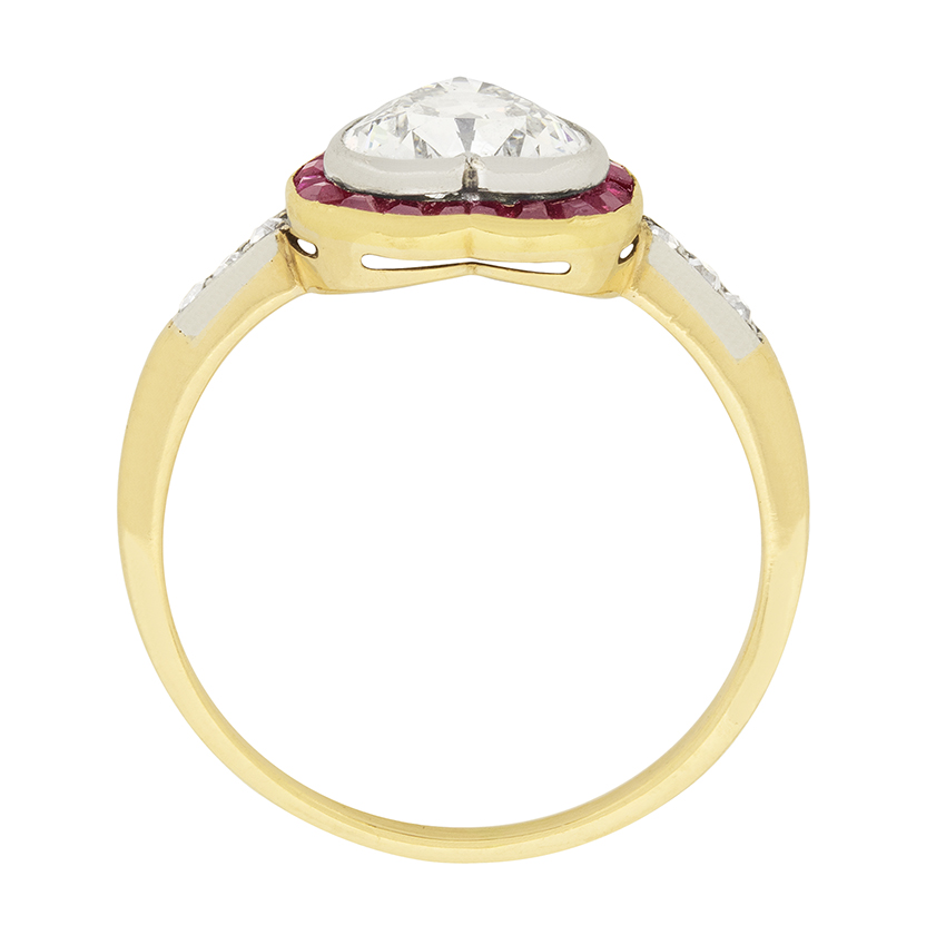 Victorian 1.20ct Heart Shaped Diamond and Ruby Halo Ring, c.1900s ...
