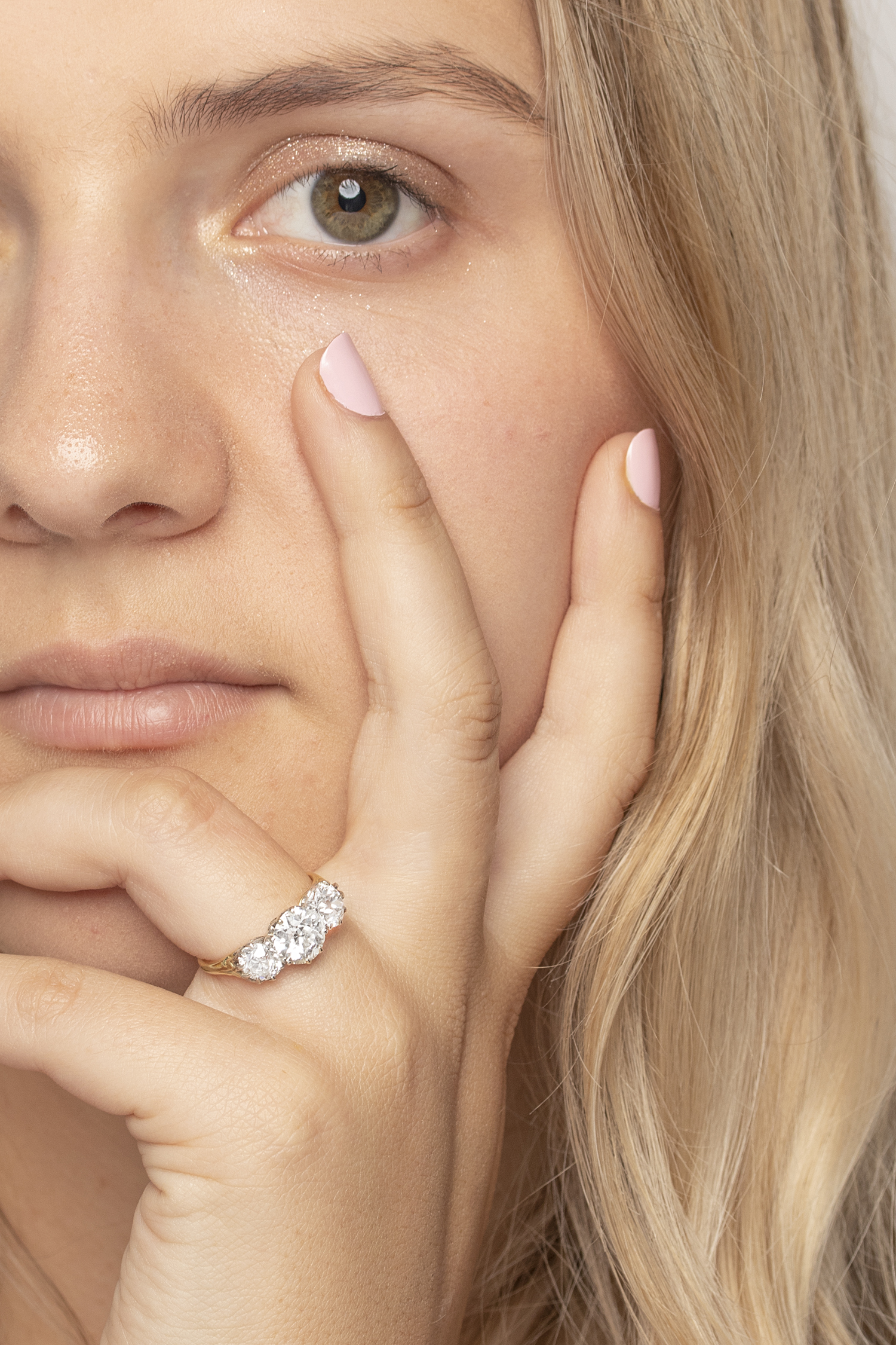 Women's Vintage Three Stone Engagement Ring Set