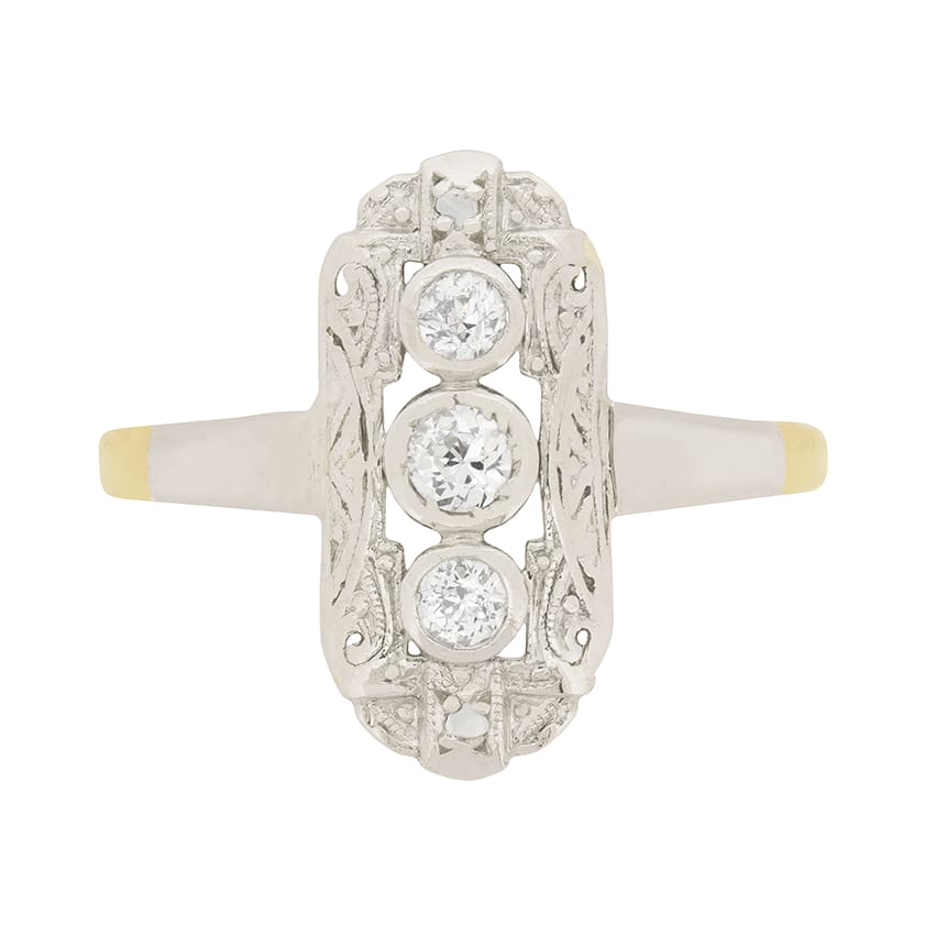 Edwardian 0.35ct Diamond Three Stone Cluster Ring, c.1910s