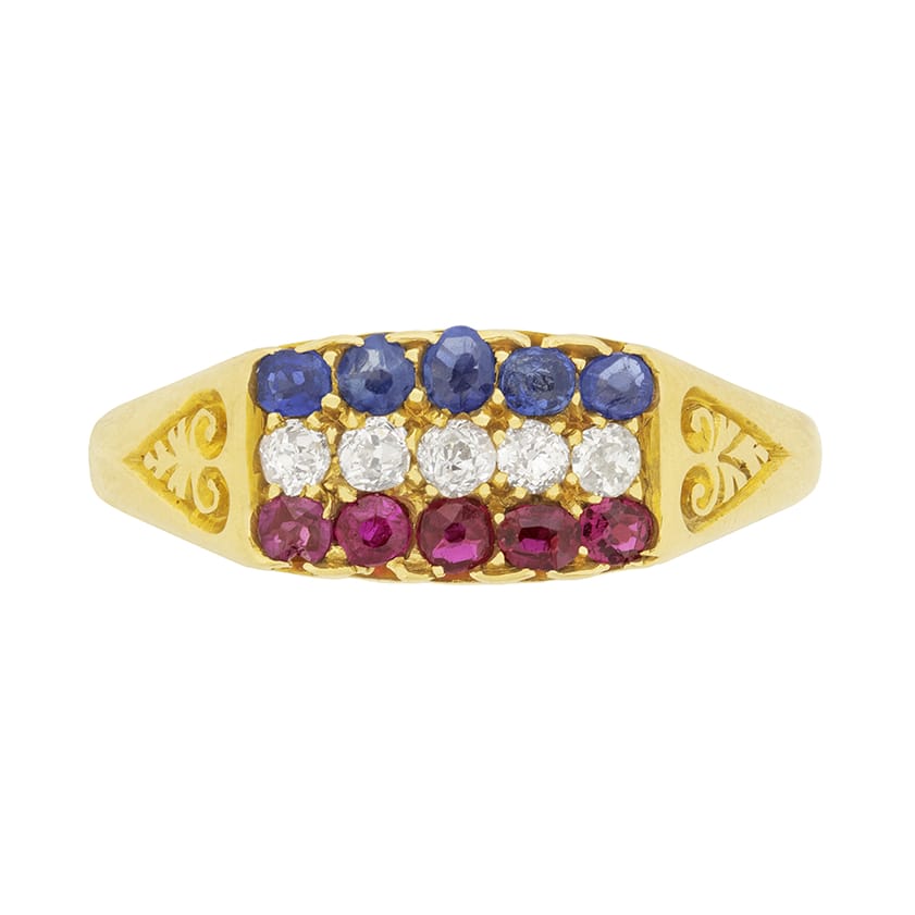 Victorian Diamond, Sapphire and Ruby Ring, c.1890s