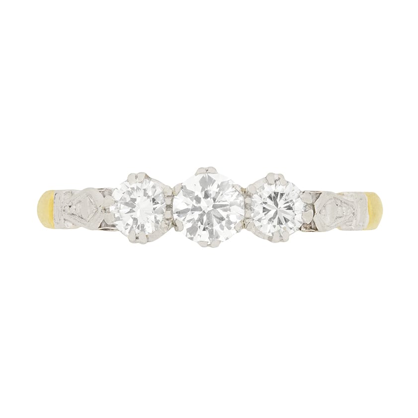 Vintage 0.75ct Diamond Three Stone Engagement Ring, c.1940s