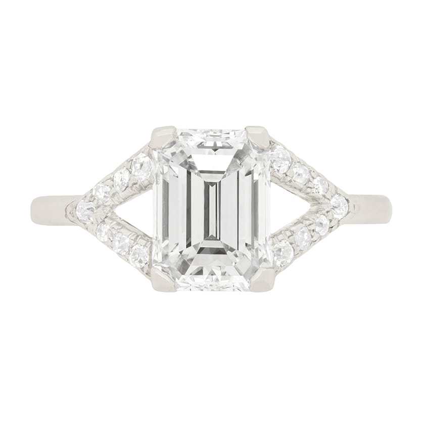 Art Deco 2.01ct Emerald Cut Diamond Engagement Ring, c.1920s