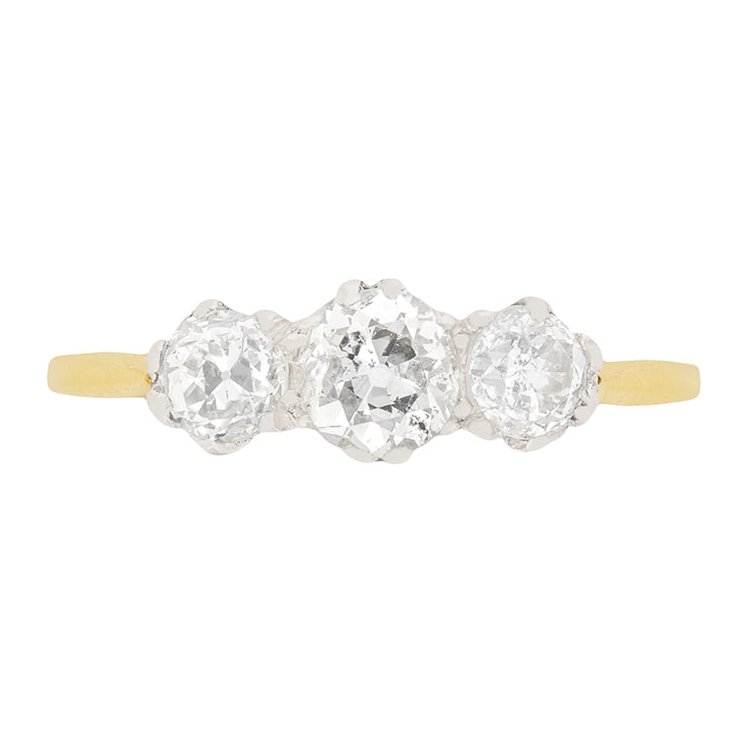 Victorian 0.90ct Diamond Three Stone Ring, c.1900s