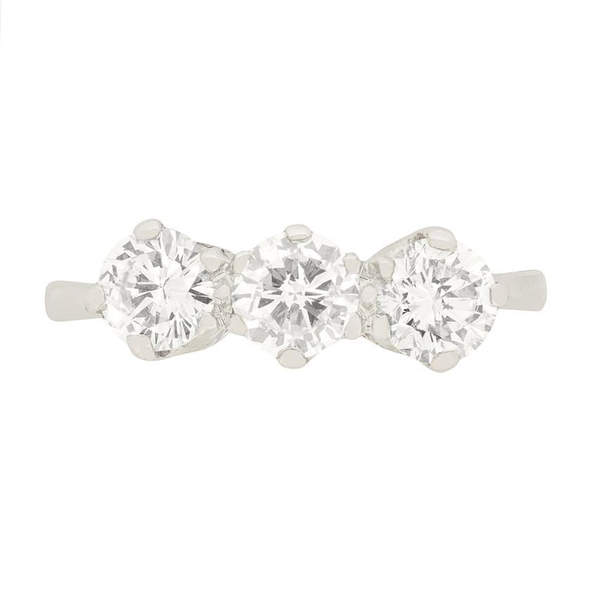 Vintage 1.10ct Diamond Three Stone Ring, c.1960s