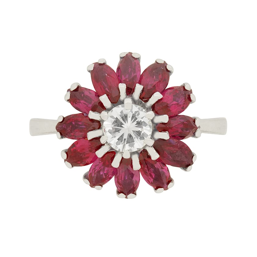 Vintage 0.40ct Diamond and Ruby Cocktail Ring, c.1950s