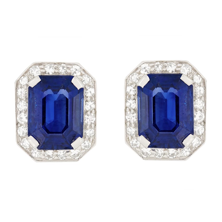Late Deco 6.00ct Sapphire and Diamond Earrings, c.1930s
