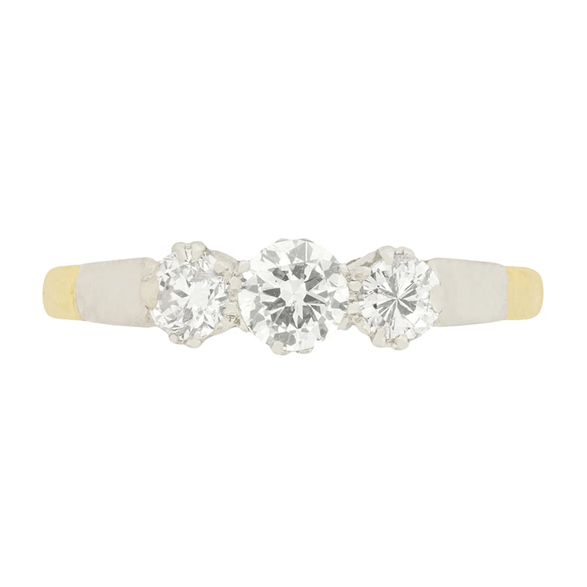 Late Deco 0.70ct Diamond Three Stone Engagement Ring, c.1940s