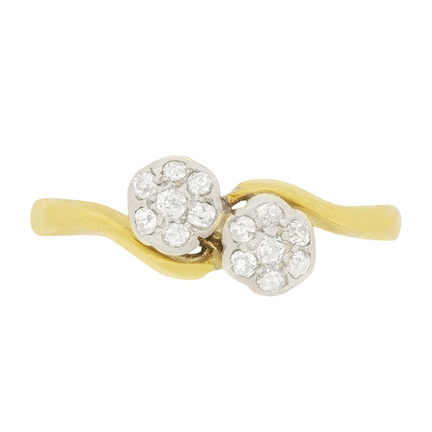 Art Deco 0.34ct Diamond Twin Daisy Cluster Ring, c.1923