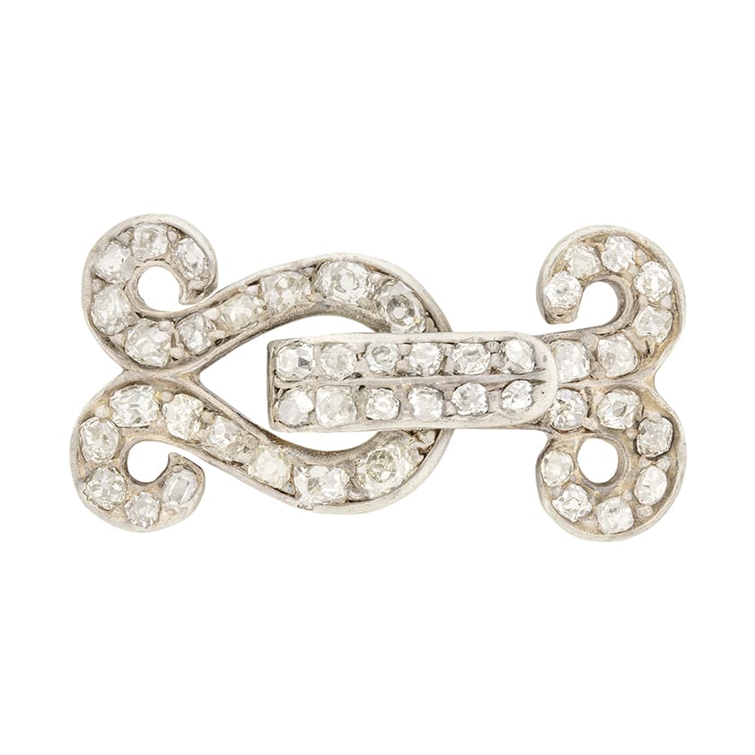 Victorian 1.78ct Diamond Scroll Brooch, c.1880s