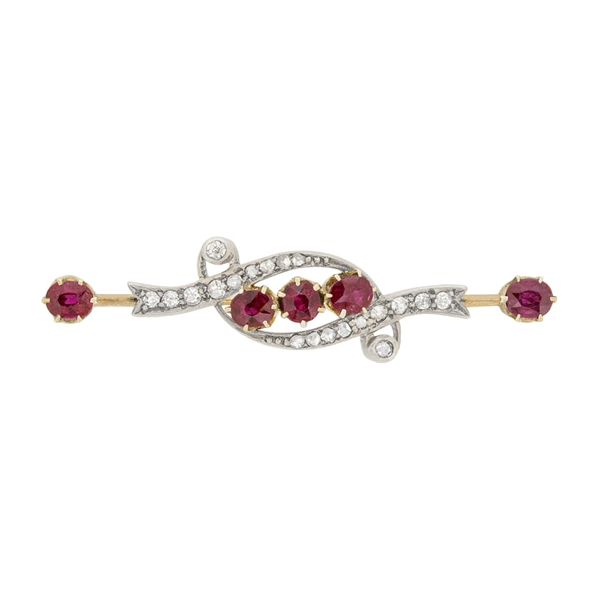 Victorian 1.25ct Ruby and Diamond Brooch, c.1880s