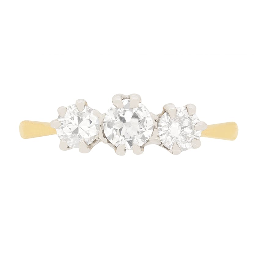 Art Deco 0.85ct Diamond Three Stone Engagement Ring, c.1920s