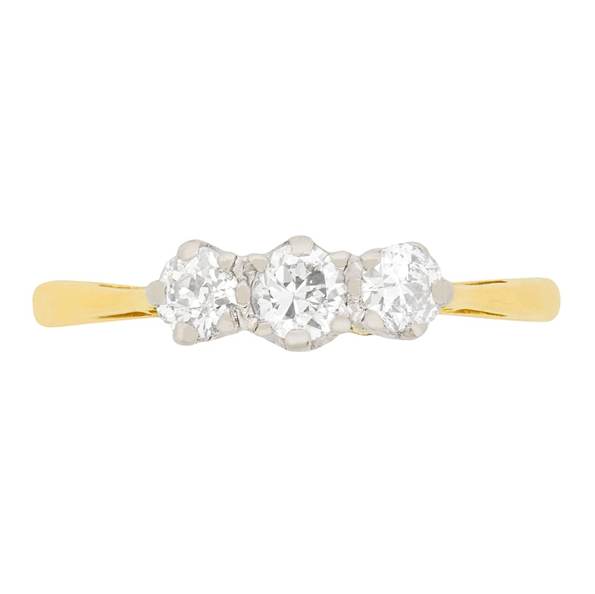 Late Deco 0.50ct Diamond Three Stone Engagement Ring, c.1940s