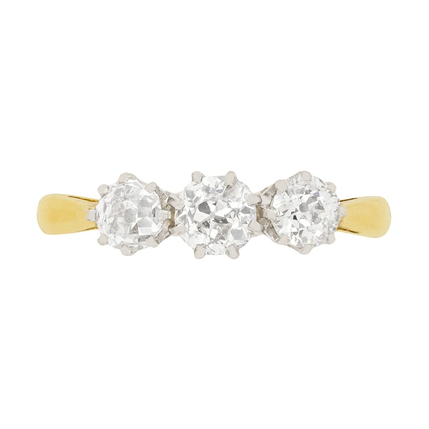Art Deco 1.10ct Diamond Three Stone Ring, c.1930s