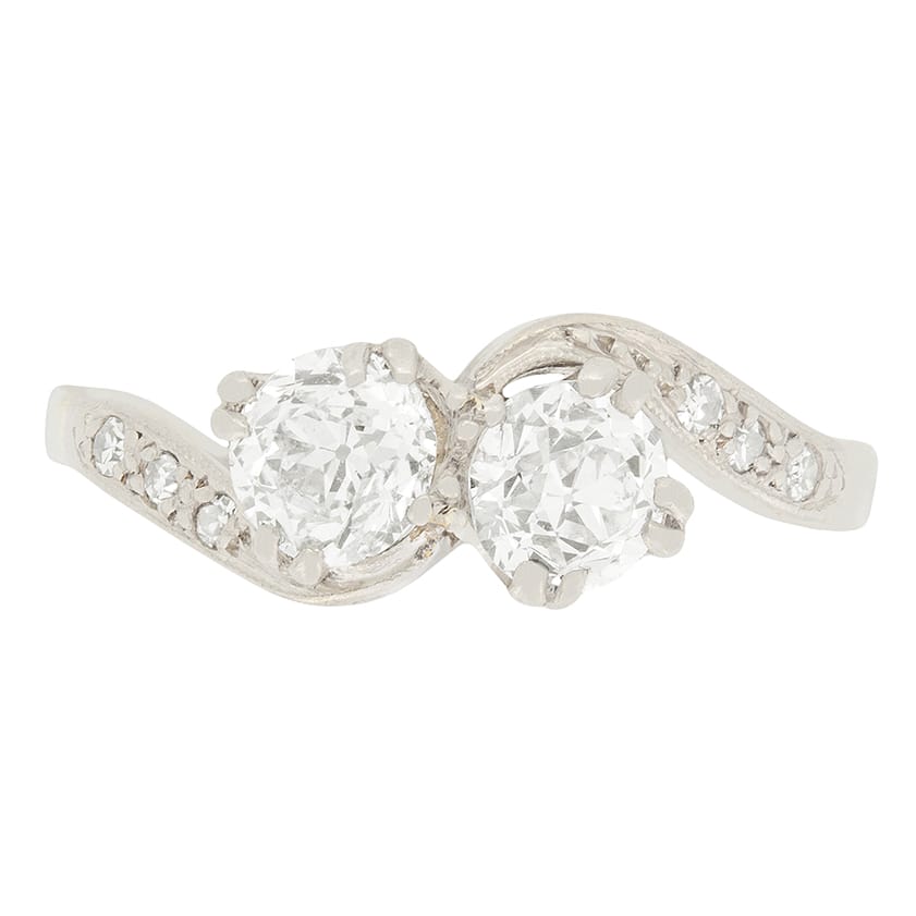 Art Deco 1.20ct Diamond Two Stone Twist Ring, c.1920s