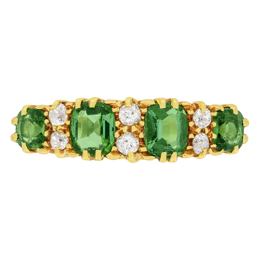 Victorian 1.60ct Tourmaline and Diamond Four Stone Ring, c.1880s