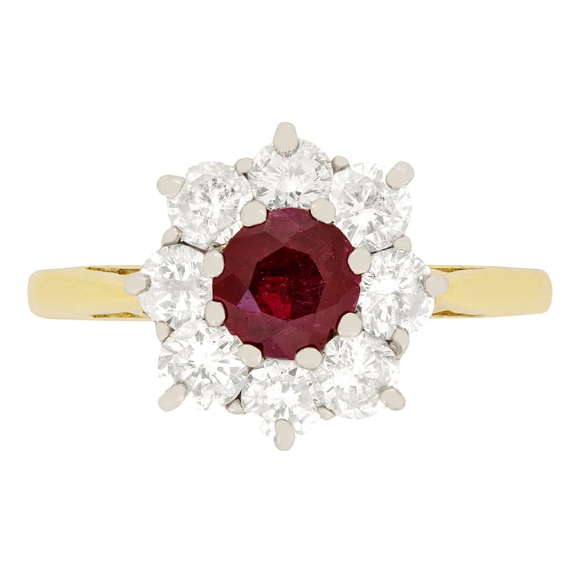 Vintage 0.50ct Ruby and Diamond Cluster Ring, c.1970s