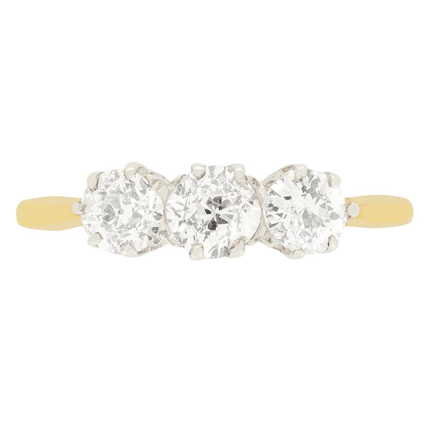 Edwardian 0.85ct Diamond Three Stone Ring, c.1910s