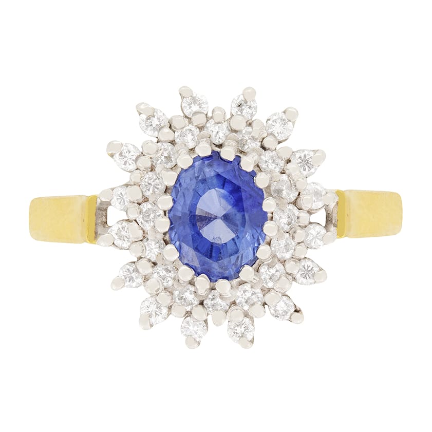 Vintage 1.10ct Sapphire and Diamond Cluster Ring, c.1970s
