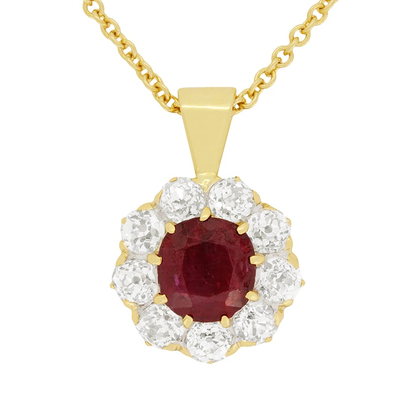 Victorian 1.00ct Burmese Ruby and Diamond Necklace, c.1880s