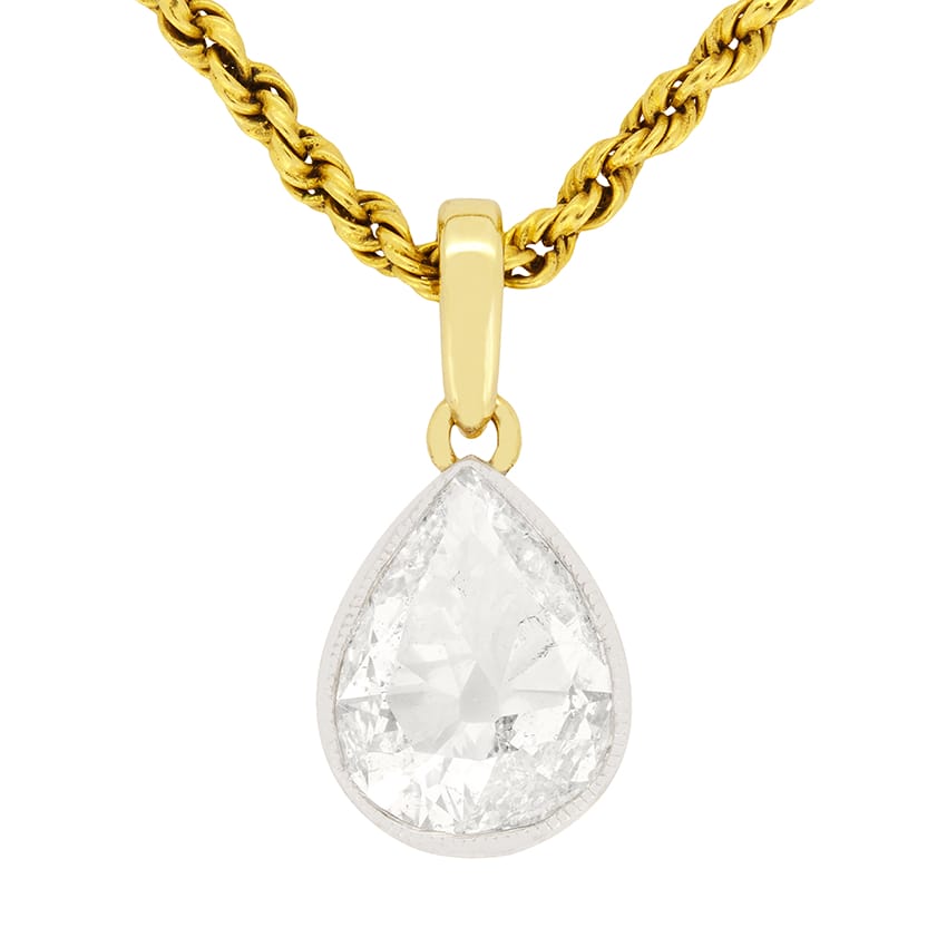 Victorian 1.75ct Old Pear Cut Diamond Necklace, c.1880s