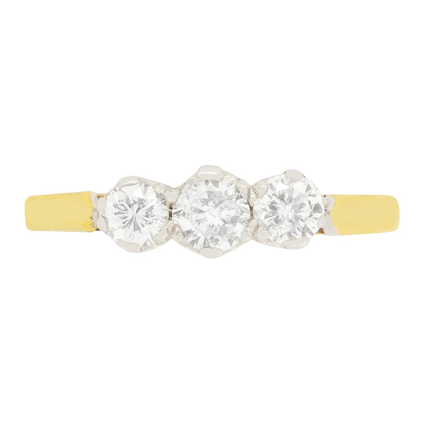 Vintage 0.70ct Three Stone Diamond Ring, c.1970s
