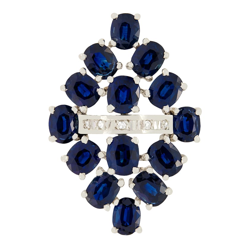 Vintage 9.80ct Sapphire and Diamond Cluster Ring, c.1970s