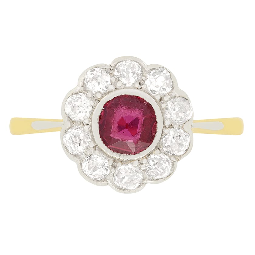 Edwardian 0.50ct Ruby and Diamond Daisy Cluster Ring c.1910s