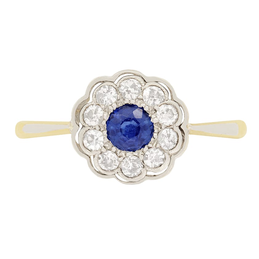 Edwardian 0.30ct Sapphire & Diamond Daisy Cluster Ring, c.1910s