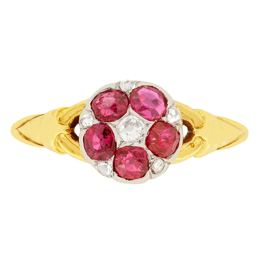 Victorian 0.75ct Ruby and Diamond Cluster Ring, c.1880s
