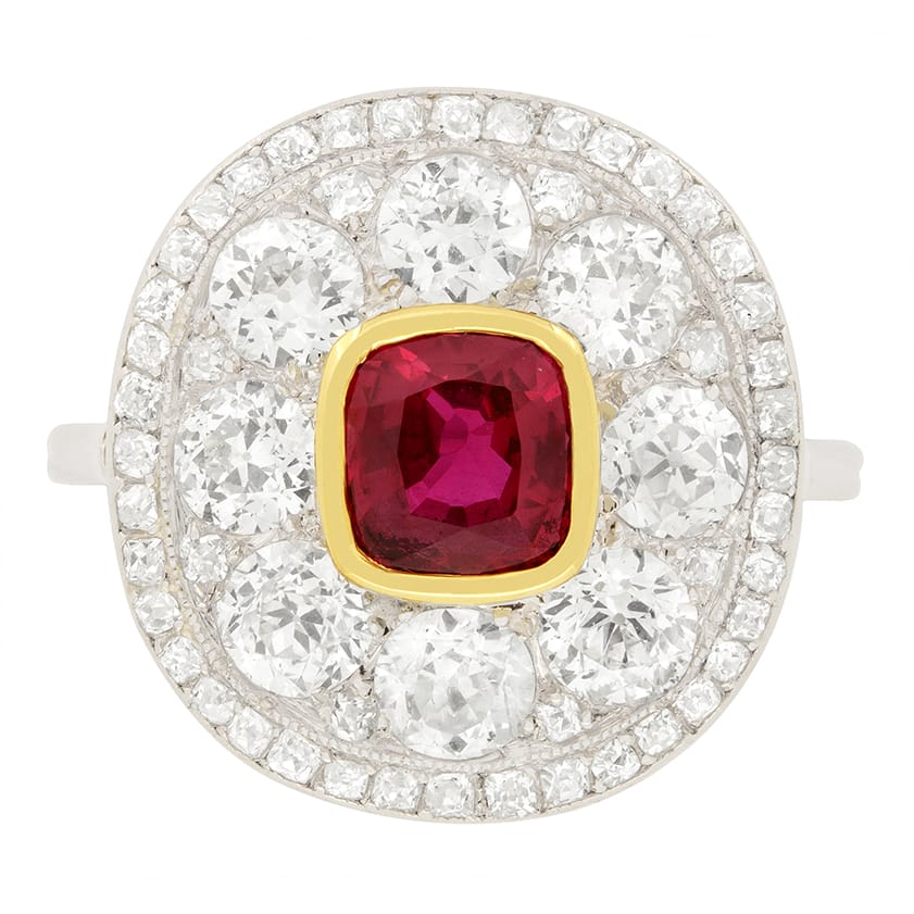 Art Deco 1.15ct Ruby and Diamond Cluster Ring, c.1920s