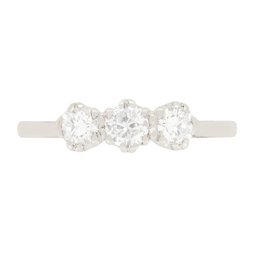 Late Deco 0.70ct Diamond Three Stone, c.1940s