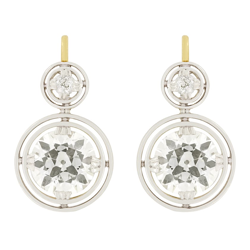 Edwardian 6.60ct Diamond Earrings, c.1910s