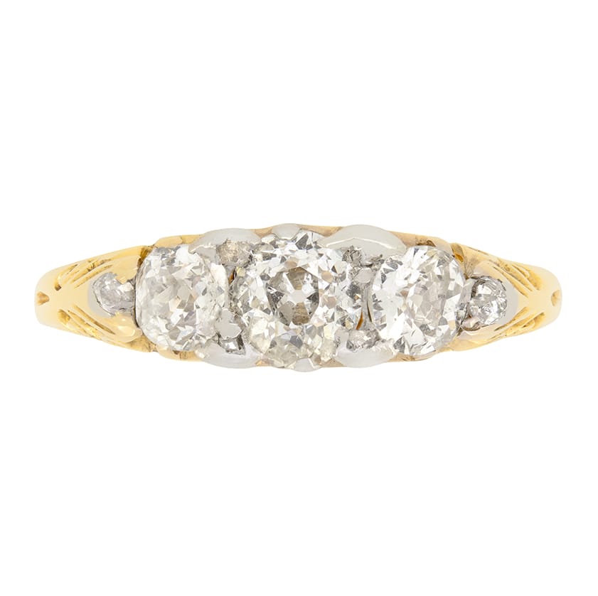 Victorian 1.00ct Three Stone Diamond Ring, c.1880s