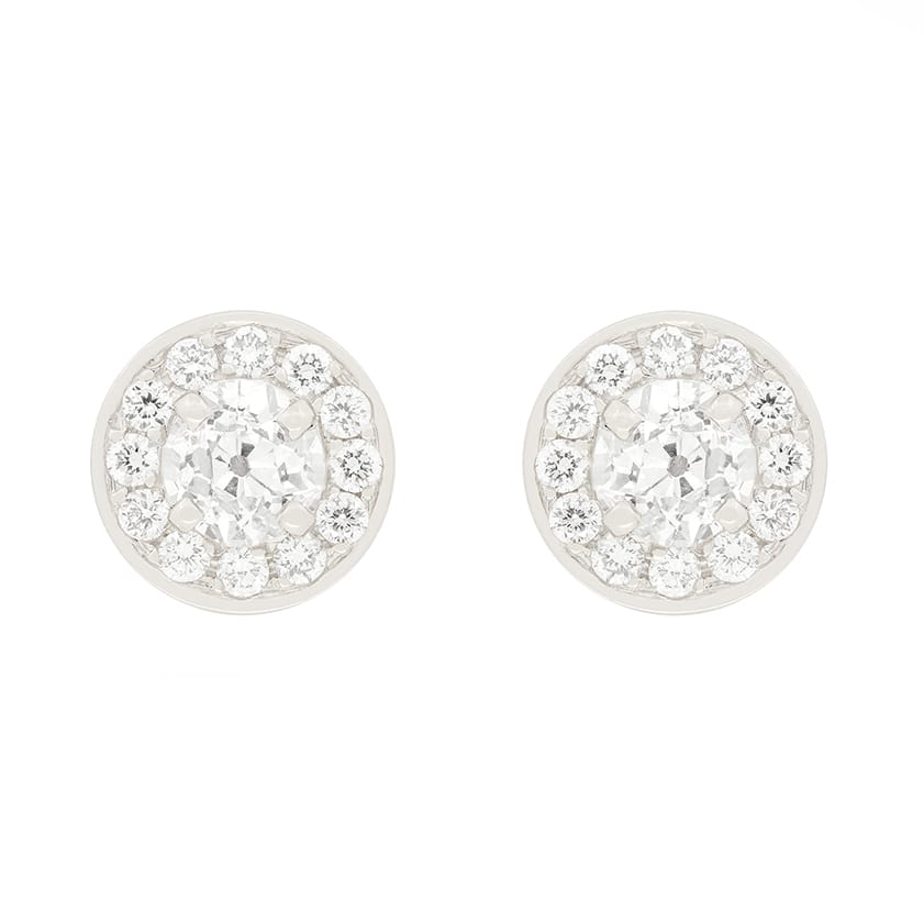 Art Deco 1.40ct Diamond Halo Earrings, c.1930s