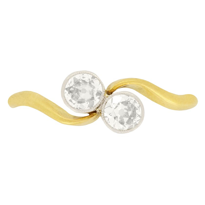 Edwardian 0.70ct Two Stone Diamond Twist Ring, c.1910s
