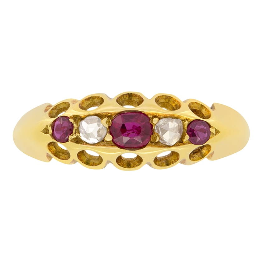 Edwardian 0.25ct Ruby and Diamond Five Stone Ring, hallmarked 1913
