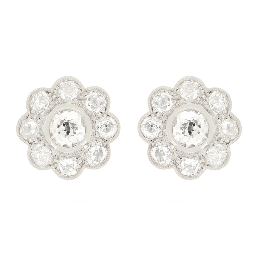 Art Deco 3.80ct Diamond Daisy Cluster Earrings, c.1920s