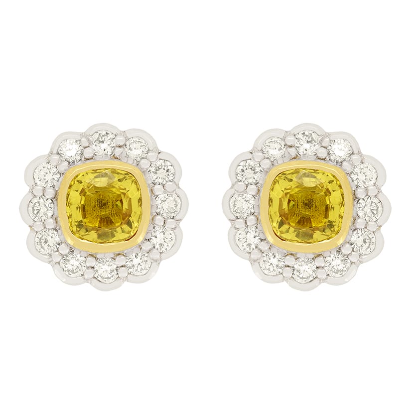 Vintage 1.30ct Yellow Sapphire and Diamond Earrings, c.1970s