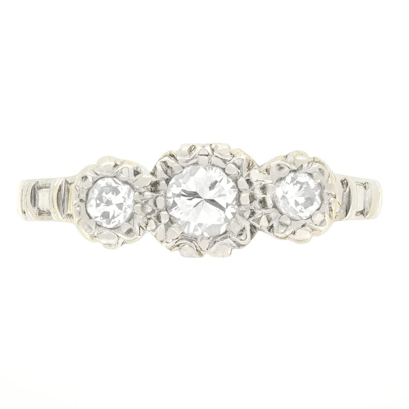 Vintage 0.34ct Diamond Three Stone Ring, c.1950s