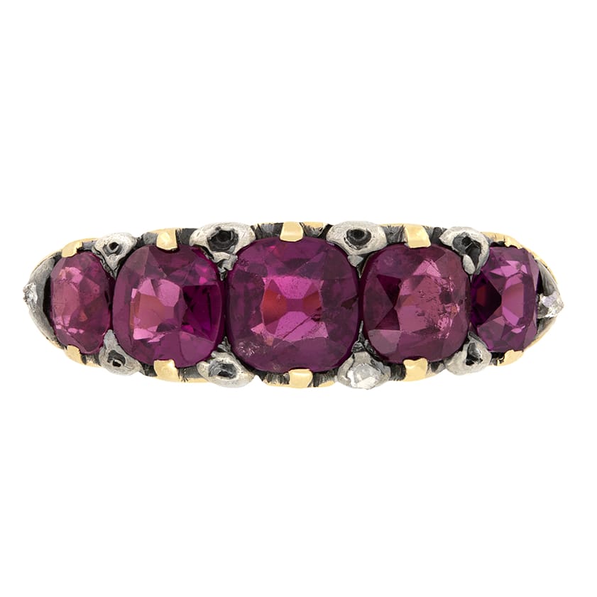 Victorian 1.90ct Amethyst Five Stone Ring, c.1880s